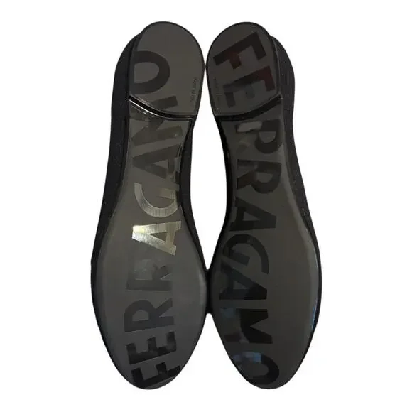 NIB Salvatore Ferragamo Varina Flats Black Cream Bow Ballet Shoes Sz 8.5 Fabric - Picture 5 of 7